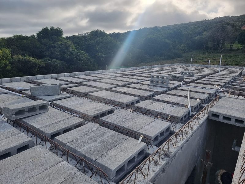 An aerial view of rib-and-block suspended flooring laid across a building.